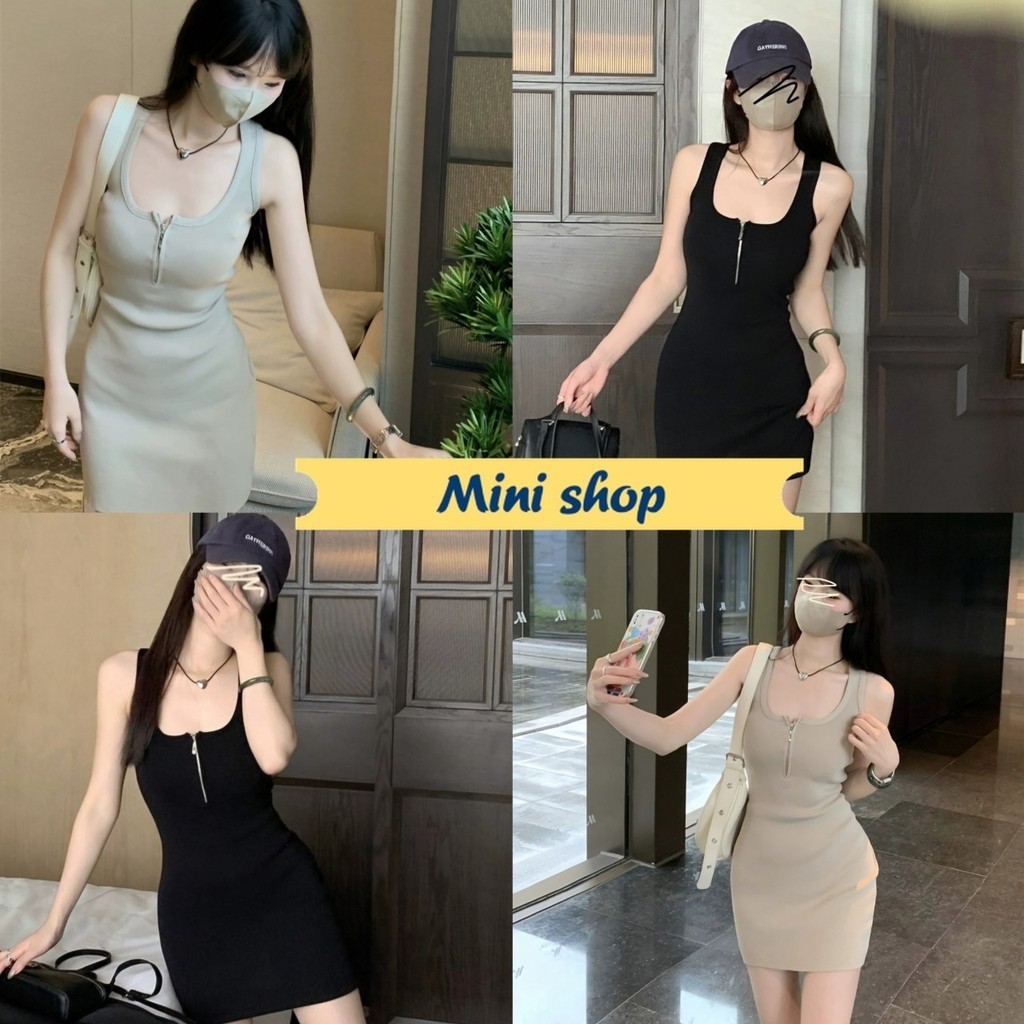 Mini shop🌸พร้อมส่ง🌸 (M062) ชุดเดรสไหมพรม ทรงรัดรูด ผ้าร่อง มินิสไตล์