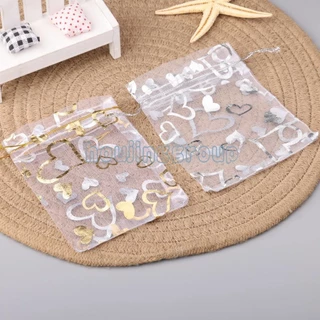 50 ชิ้น/ล็อต Love heart Organza กระเป๋าคริสต์มาสงานแต่งงาน Voile ของขวัญกระเป๋าเครื่องประดับบรรจุ Drawstring ตกแต่งกระเป๋า