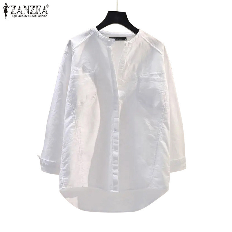 Zanzea ผู ้ หญิงเกาหลีทุกวัน Casual Patch กระเป ๋ าสีทึบเสื ้ อหลวม