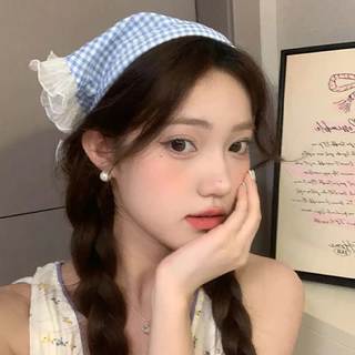 COD-ในไทย💖ผ้าคลุมศีรษะ ที่คาดผม ทรงสามเหลี่ยม แต่งลูกไม้ ลายดอกไม้ ลายตารางหมากรุก ผ้าพันคอ สไตล์ฝรั่งเศส แฟชั่นสําหรับส