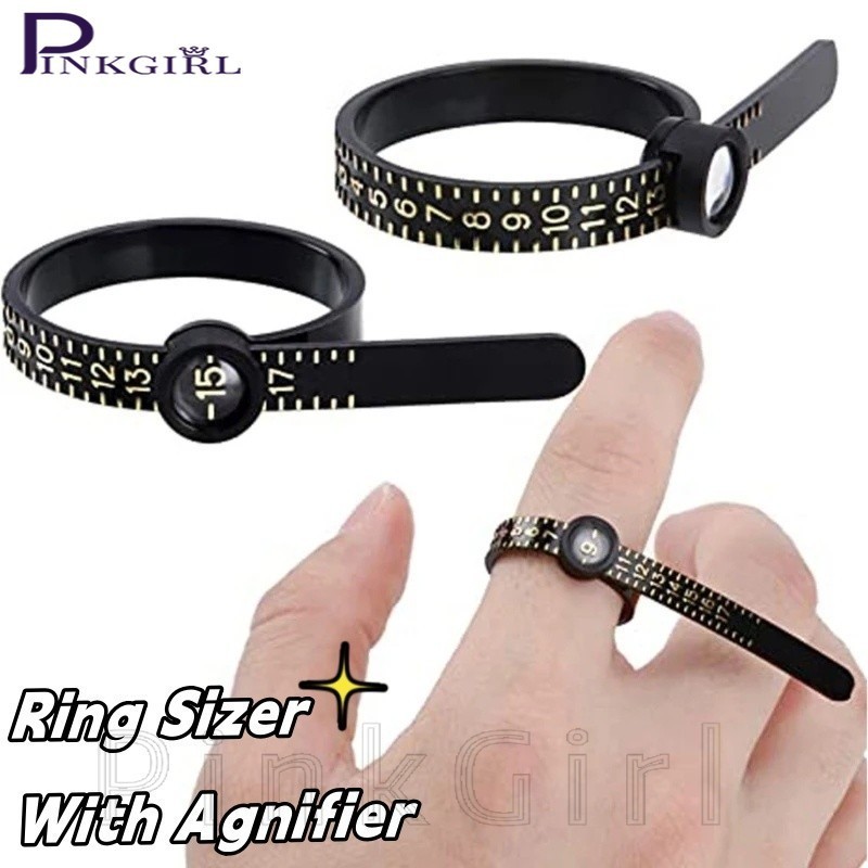 Sizer พร้อม Agnifier - วัดขนาด UK/US - เครื่องมือวัดแหวน - อุปกรณ์เครื่องประดับ - สีดําและสีขาว, พลาสติก, นํากลับมาใช้ใหม่ได้