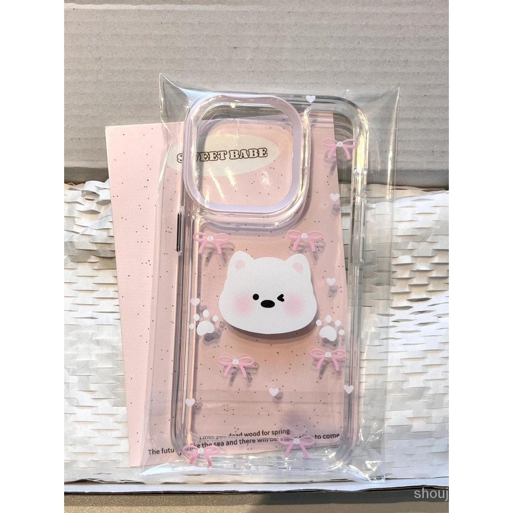 Winking Little White Dog Apple 15/14/13promax เคสโทรศัพท์ 12/11pro รวมทุกอย่าง xr/xs Shock-proof 8 Creative Influencer High-End Space เคสโทรศัพท์โปร่งใส 7H4O