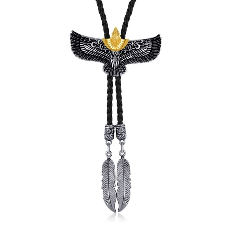 Char Mens ผู้หญิงอเมริกัน Bolo Tie โลหะ Flying Eagle คาวบอยหนังเชือกเนคไทสร้อยคอตะวันตกพร้อมจี้ Feathered ราคา ถูกที่สุด ดีลบีเคเค รูปภาพหลัก