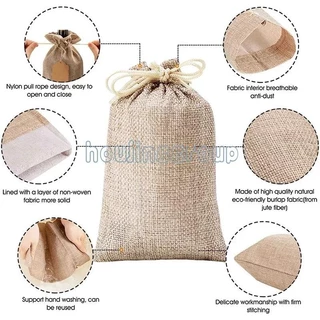10 ชิ้น Burlap ถุงของขวัญ Drawstring Jute กระเป๋าผ้าลินินกระสอบเก็บกระเป๋า Burlap กระเป๋าสําหรับงานแต่งงานโปรดปรานเครื่องประดับ Pouches
