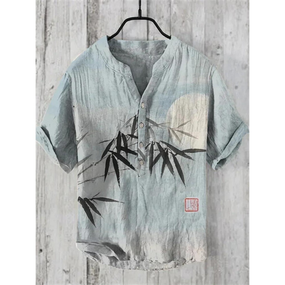 2024 แฟชั่นฤดูร้อนพิมพ์ลายศิลปะฮาวายแสงฝนซีรีส์ 3D พิมพ์ดิจิตอลเสื้อลําลองแขนสั้นหลวม