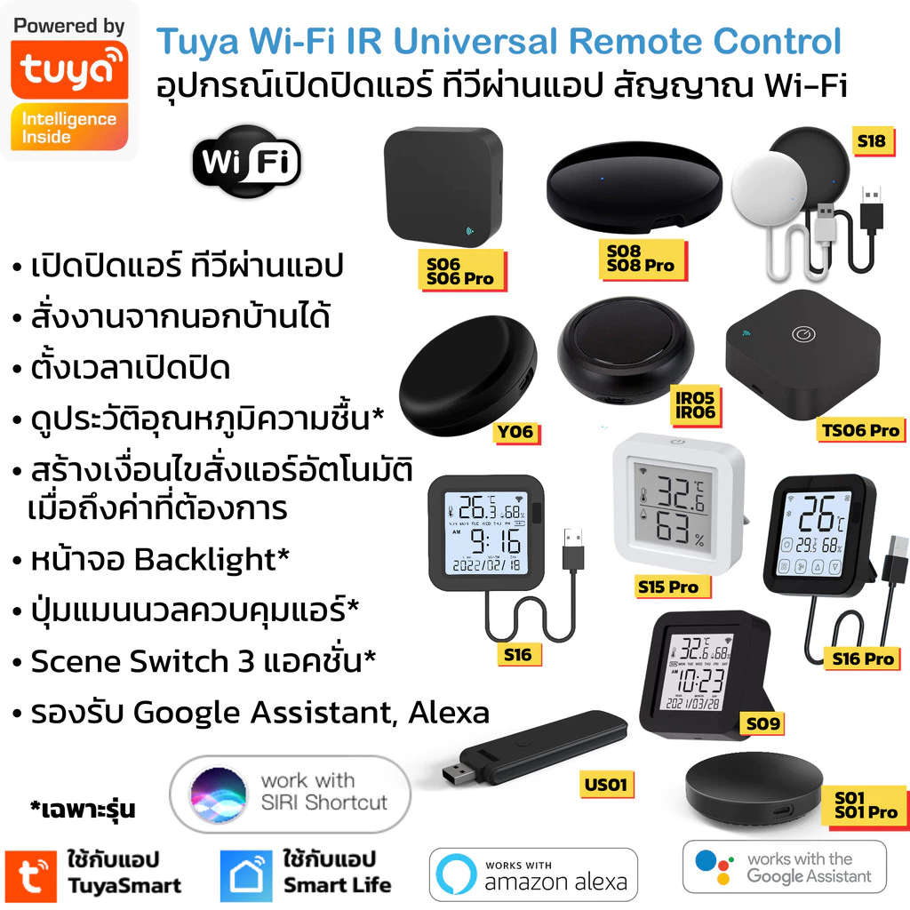 Tuya อุปกรณ์เปิดปิดแอร์ ทีวีนอกบ้านผ่านแอป Wi-Fi สั่งด้วยเสียง IR Remote Control Y06 S18 S06 S08 Pro S09 S15 S16 Pro