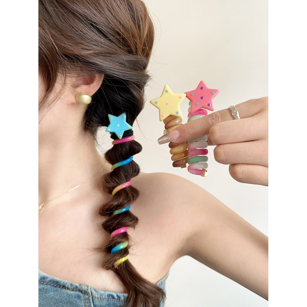 ยืดหยุ่นที่มีสีสันดาวเกลียวเชือกผมผูกผมยางผมหางม้าสําหรับผู้หญิง