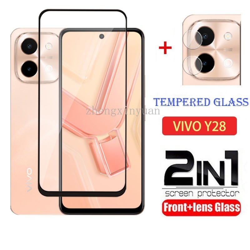 2in1 ป้องกันสําหรับ Vivo Y28 4G 2024 ฟิล์มนิรภัยสําหรับ VivoY28 VivoY17s Y17S Y 28 หน้าจอกล้องเลนส์ป้องกันฟิล์ม