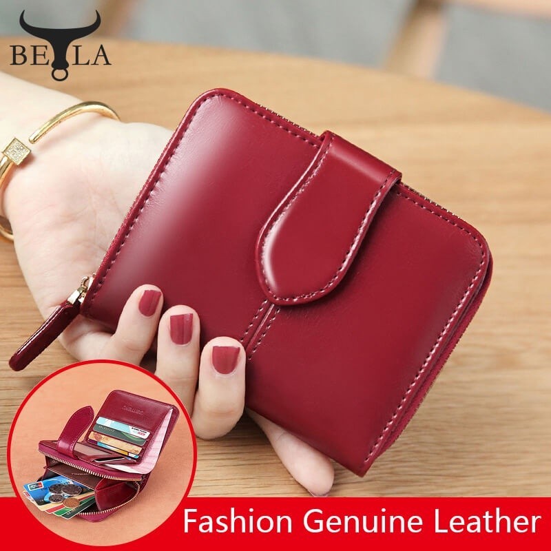 BELA Women Purse Genuine Leather Ladies Small Wallet Rfid Blocking Zipper Fashion Simplicity