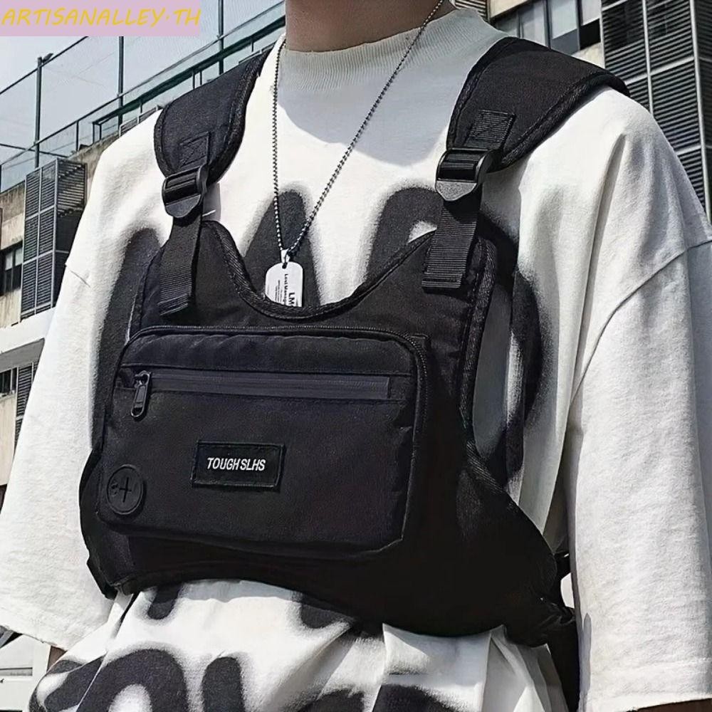 Arotisanalley กระเป๋าคาดหน้าอก, Hip Hop Streetwear Hip Hop Vest Bag,Functional Vest Bag Functional Large Capacity Waterproof Streetwear Chest Bag กีฬากลางแจ้ง