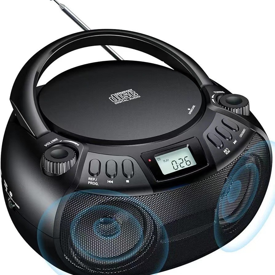 Cd Boombox ที่โหลดด้านบนแบบพกพาพร้อมวิทยุสเตอริโอ AM/FM สีดํา | เข้ากันได้ CD-R/CD-RW | จอแสดงผล LED | พอร์ต AUX รองรับ | เครื่องเล่นซีดีตั้งโปรแกรมได้