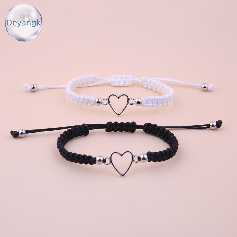 Deyangk Hand Crafted Love Heart สร้อยข้อมือคู่สําหรับคนรักผู้หญิงผู้ชายเชือกปรับได้เพื่อนความสัมพันธ์การจับคู่สร้อยข้อมือเครื่องประดับของขวัญ TH
