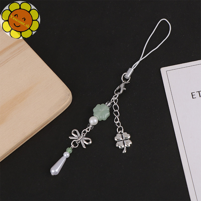Yescont Stylish พวงกุญแจ Lanyard Handcrafted ลูกปัดโทรศัพท์จี้ Four Leaf Clovers โทรศัพท์ลูกปัดจี้ TH