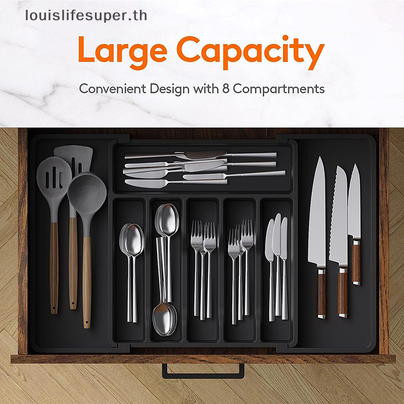 Lls Silverware Organizer สําหรับ Party ปรับถาดภาชนะสําหรับลิ้นชักขยายผู้ถือช้อนส้อมห้องครัวลิ้นชักถาดภาชนะร้อน