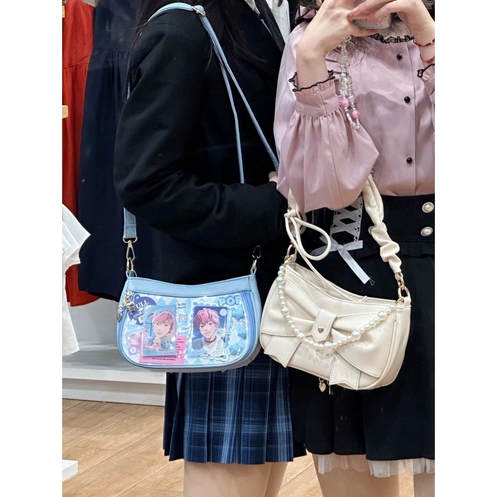 F & X Pain Bag Original [Bow Pain] Daily Casual Snack Volume lolita Sweet Japanese Style One-Shoulder Diagonal Underarm Pain Bag itabag