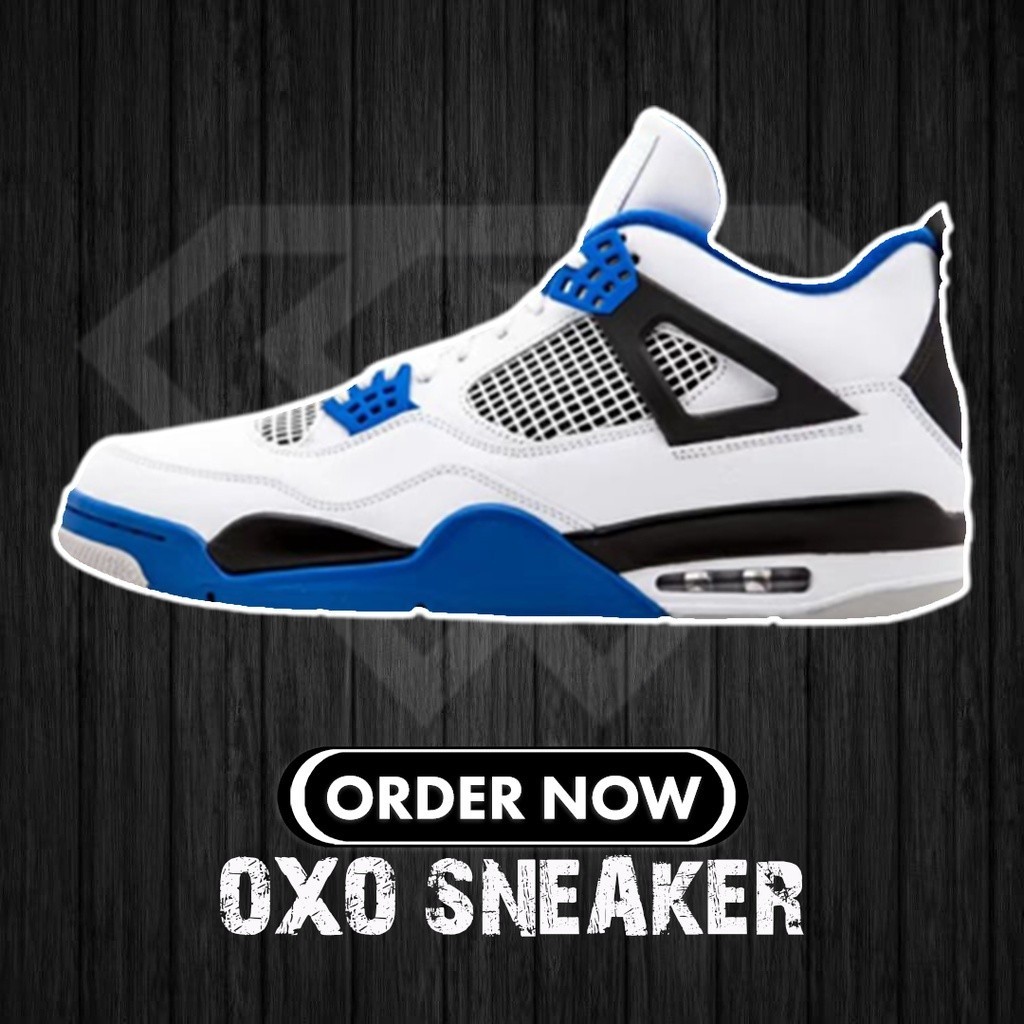 รองเท้าบาสเก็ตบอล Air A/J 4 Motosports AJ4 Racing Blue White Blue Short-Top ดั้งเดิม308497-117