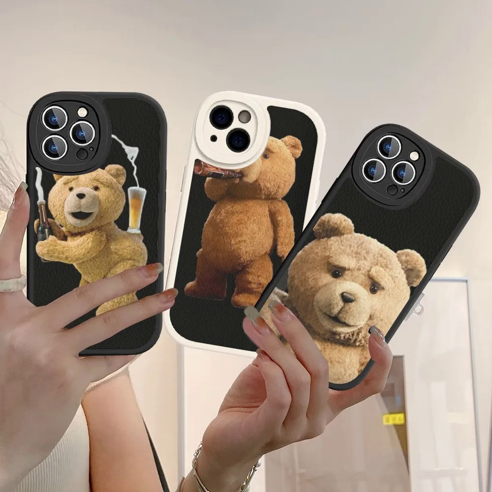 Cool Bear T-Teddy iPhone 15 14 13 12 mini 11 14 Pro Max Xs X XR 7 8 plus เคสหนังแข ็ งสําหรับ iPhone