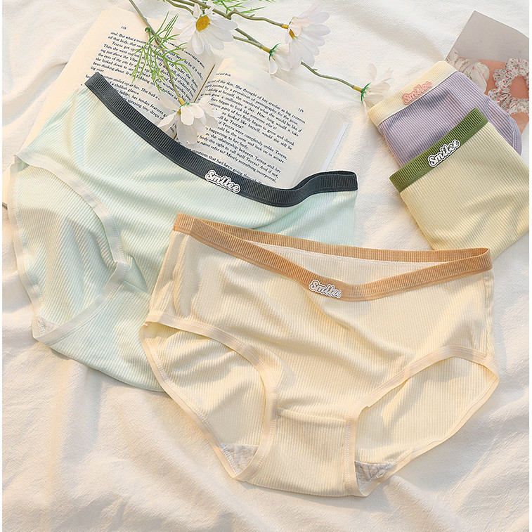 สินค้าพร้อมส่งจากไทย Anglebra (N848) กางเกงในผ้าร่องนุ่มสุดน่ารัก ใส่สบาย แต่งขอบทูโทน