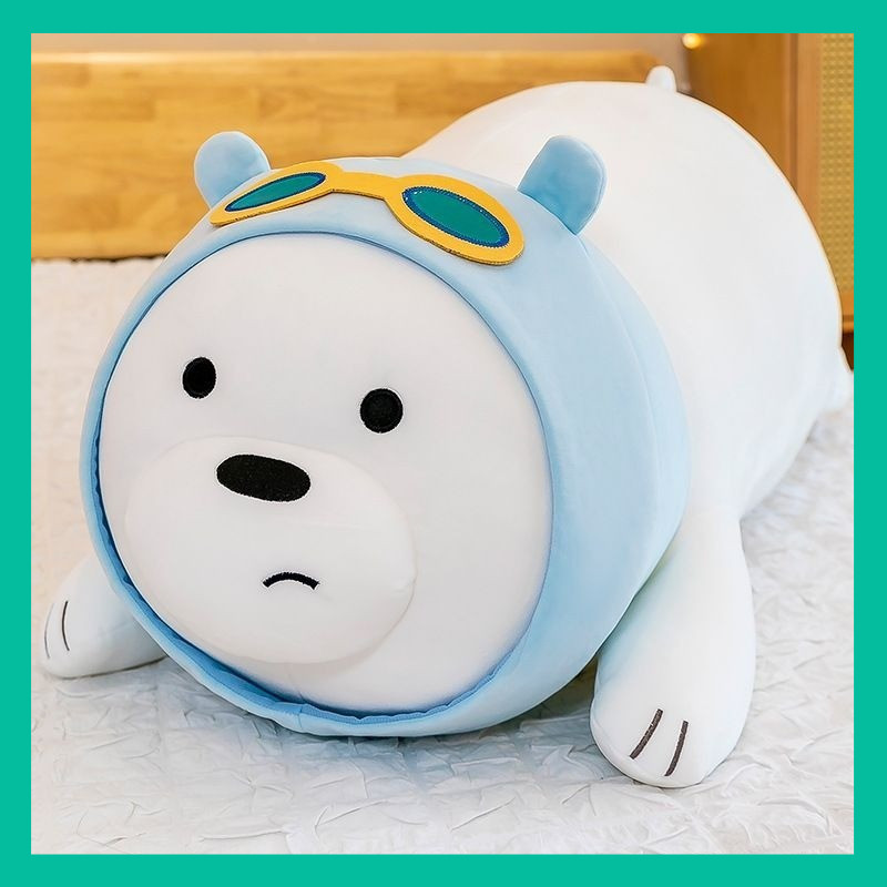 Miniso We Bare Bears -Polar Bear- Lying Plush Toy with Shirt/Shades - Ice Bear Plush Toy Big White Bear Doll Pillow Doll Birthday Gift Female