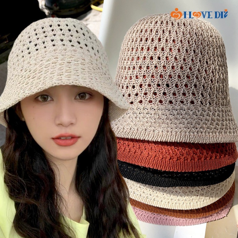 หมวกบักเก ็ ตถักกลวงระบายอากาศในฤดูร ้ อน - หมวกกันแดดปีกกว ้ างทุกการแข ่ งขัน - หมวกชาวประมงชายหาดแบบพับได ้ หญิง