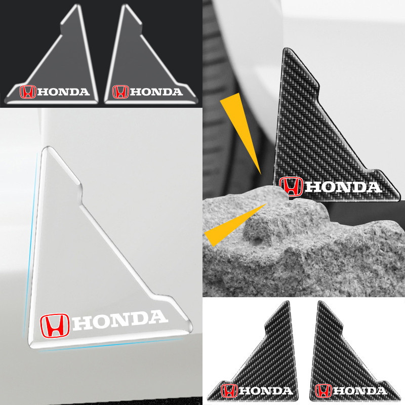 2/4pcs Honda คาร์บอนไฟเบอร์เนื้อ/โปร่งใสรถมุมสติกเกอร์ป้องกัน Anti Collision Anti Scratch สําหรับ Honda Brio City Civic CRV HRV BRV Accord Mobilio WRV Odyssey