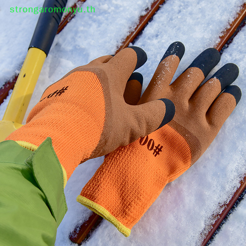 Strongarmonyu ฤดูหนาวหนาและกํามะหยี ่ ยางยางทนต ่ อการสึกหรอ Anti-slip สถานที ่ ก ่ อสร ้ างถุงมือป ้ องกันแรงงานถุงมือก ่ อสร ้ าง TH