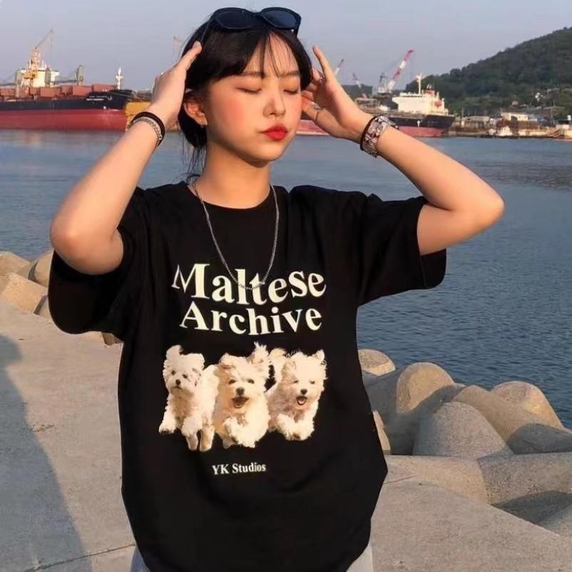 พร้อมส่ง! เสื้อยืดโอเวอร์ไซส์ Oversize COTTON100%เนื้อผ้าเกรดพรีเมียม คอกลม ใส่สบาย ลาย"Maltese Archive"
