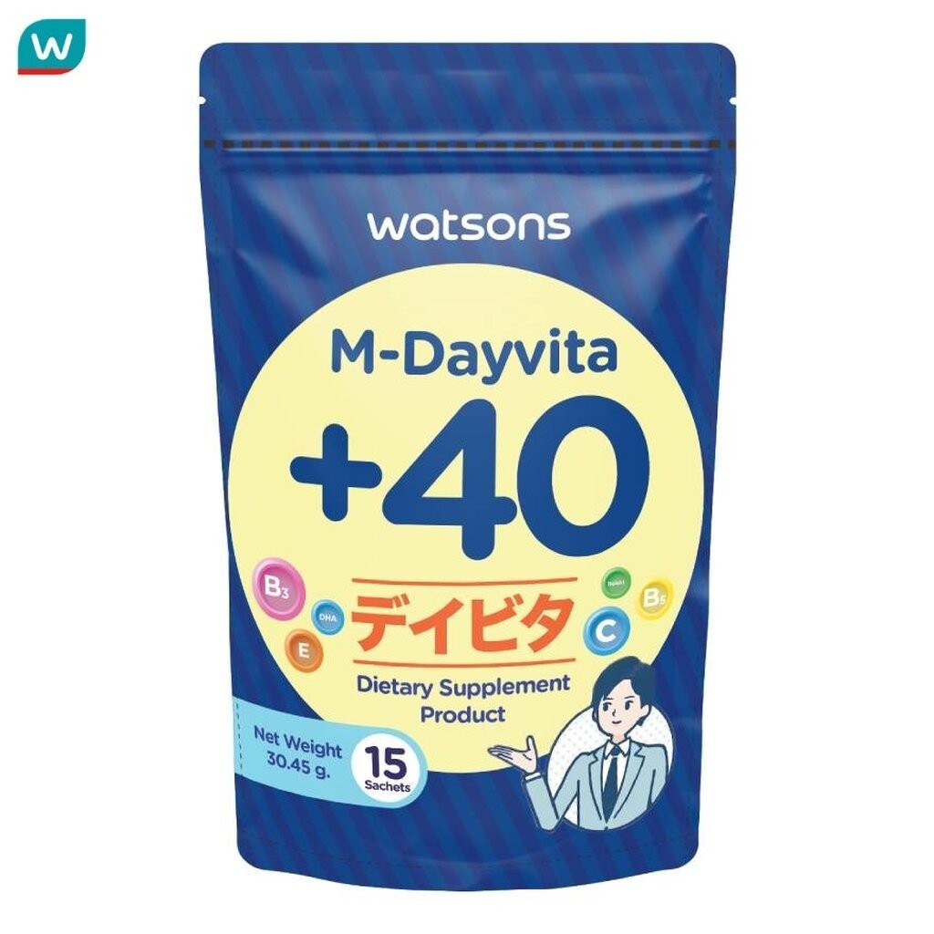Watsons วัตสัน เอ็ม-เดย์ไวต้าพลัส 40 (ผลิตภัณฑ์เสริมอาหาร) 15 ซอง