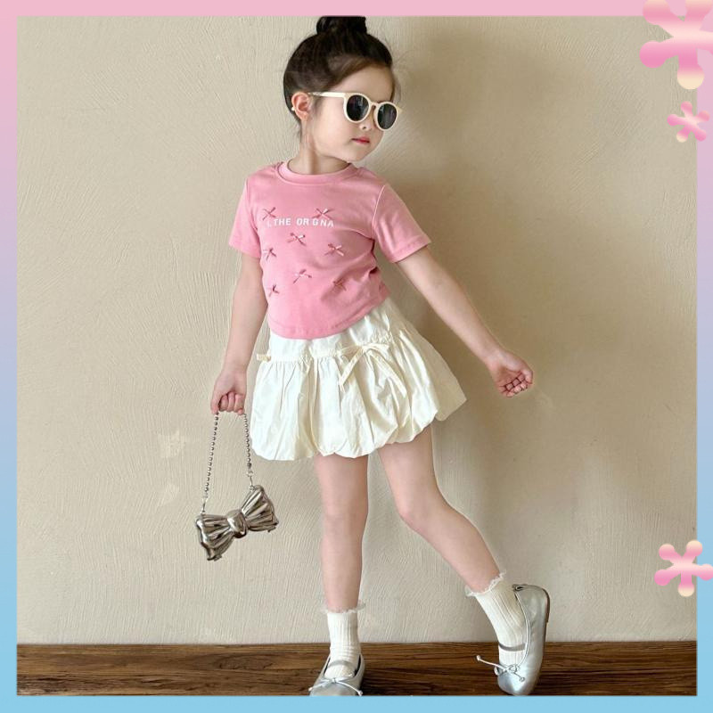 2024Summer New Girls Fashionable Short SleeveTT-shirt Korean Style Children's Summer Clothing Baby Girl Fashionable Bow Top