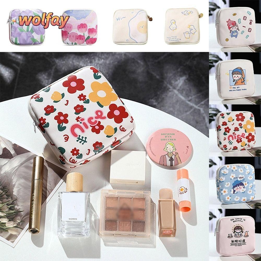 Wolfay กระเป๋าเครื่องสําอาง,อเนกประสงค์ Travel Organizers กระเป๋าผ้าอนามัย,ของขวัญหลากสีลายการ์ตูนกระเป๋าใส่เหรียญแบบพกพาสาว