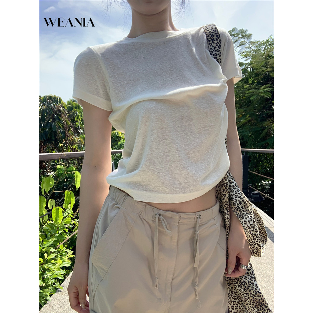 Weania Summer Loose Casual Micro-Transparent Short-Sleeved T-shirt