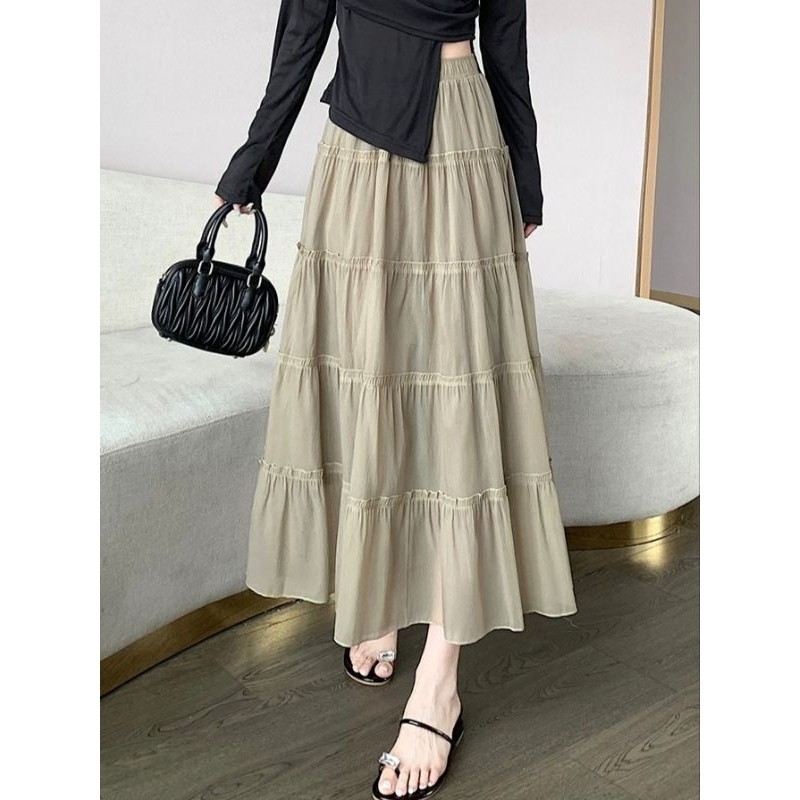 💖Bonnie💖กระโปรงผู้หญิง เอวยางยืด เอวกลาง🥰ผ้าจีบ ทรงเอ กระโปรงยาว💥สไตล์ลำลอง - รูปที่ 4