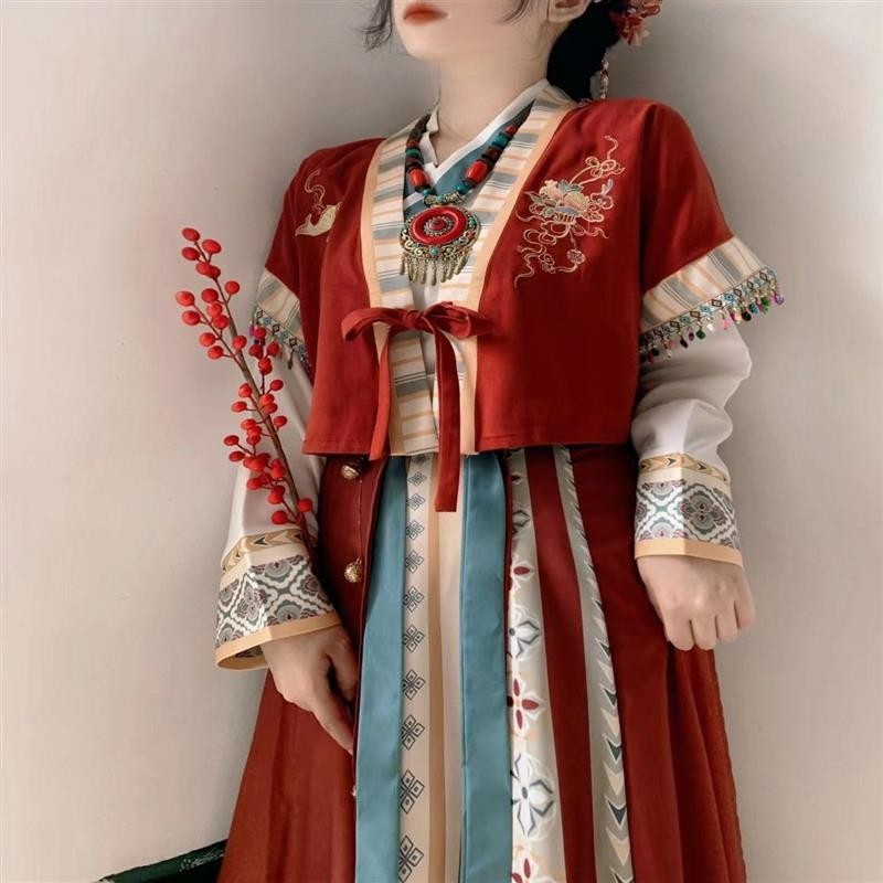 Hongbulaji Wei Jin Tang Yuzi Hanfu หญิงผู้ใหญ่ปรับปรุงจีนข้ามปกเต็มกระโปรงชุดสูทสามชิ้น (คลังสินค้าพร้อม)