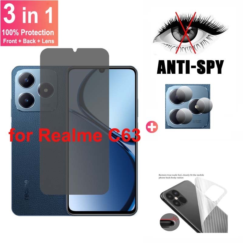 3 in 1 ฟิล์ม Realme C63 4G 5G ฟิล์มกระจกนิรภัยกันรอยหน้าจอ กันแอบมอง เพื่อความเป็นส่วนตัว สําหรับ Re