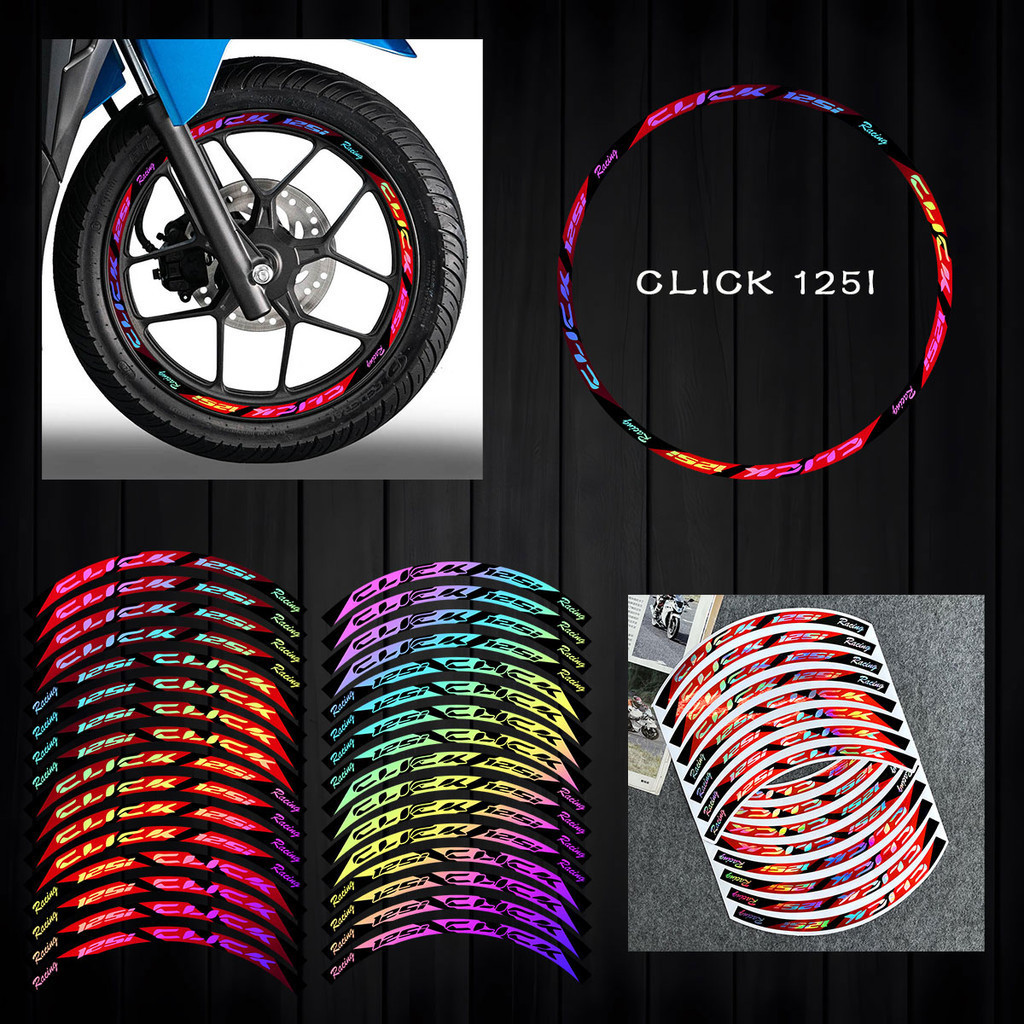 สําหรับ 14 นิ้ว Honda Click 125i 150i Decals คลิก 125 V1 V2 V3 สะท้อนแสงรถจักรยานยนต์ล้อ Hub สติกเกอร์มอเตอร์อุปกรณ์จักรยานสกู๊ตเตอร์ขอบแถบรูปลอก