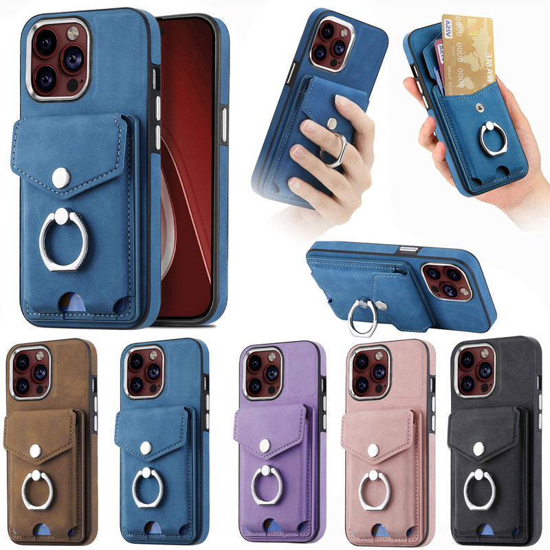 กระเป๋าสตางค์สําหรับ ไอโฟน 15 14 13 12 11 X XS 8 7 6 มือโปร บวก สูงสุด เคลือบปลอกผู้ถือบัตรแหวนยืนชุบกรอบกล้องฝาครอบโทรศัพท์