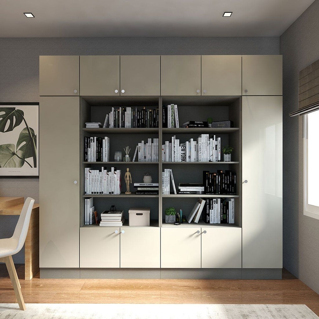 Koncept Furniture ชุดตู้เก็บของหนังสือ ขนาด 240 ซม. รุ่น Contini Plus สีครีม Mid Gloss