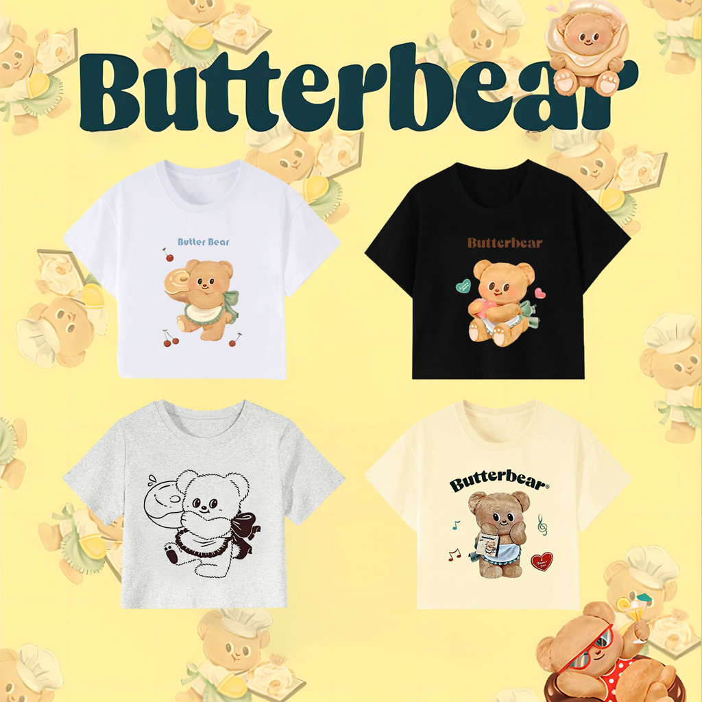 TrendSir พร้อมส่ง baby crop เสื้อยืด Butterbear ผ้าคอตตอน 100% Cotton 4สี S-XL