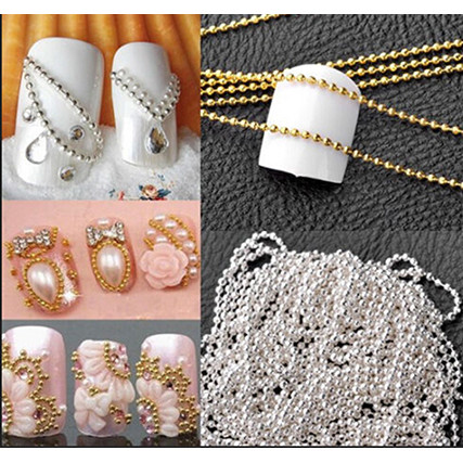 Goldensilver 1m เล็บเคล็ดลับ 3D สติกเกอร์โลหะ Glitter Striping Ball ลูกปัดตกแต่ง TH