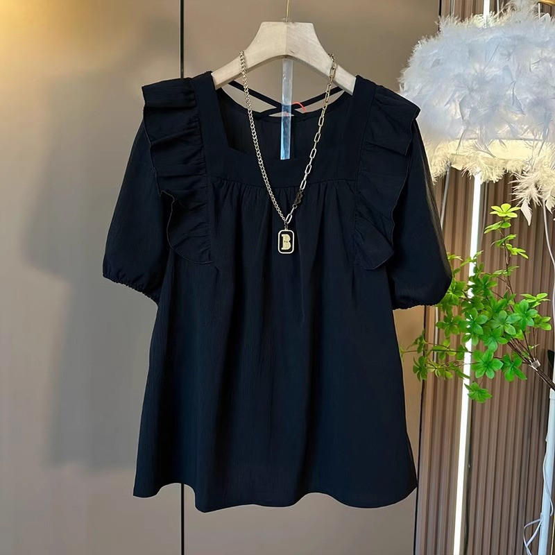 ฤดูร้อนสไตล์ใหม่ไขมันมม.แขนสั้นเชื้อราขอบเสื้อเด็กหลวมสไตล์เกาหลีแฟชั่นslimmerดูtop Happy Magสไตล์NITJ