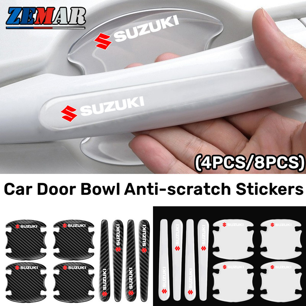 4/8 ชิ้น Suzuki โปร่งใส ติดมือจับประตูรถยนต์ สติกเกอร์ป้องกันชามประตู ป้องกันรอย กเกอร์ตกแต่งรถยนต์ for Suzuki Jimny Swift Ertiga Celerio XI7 Ciaz