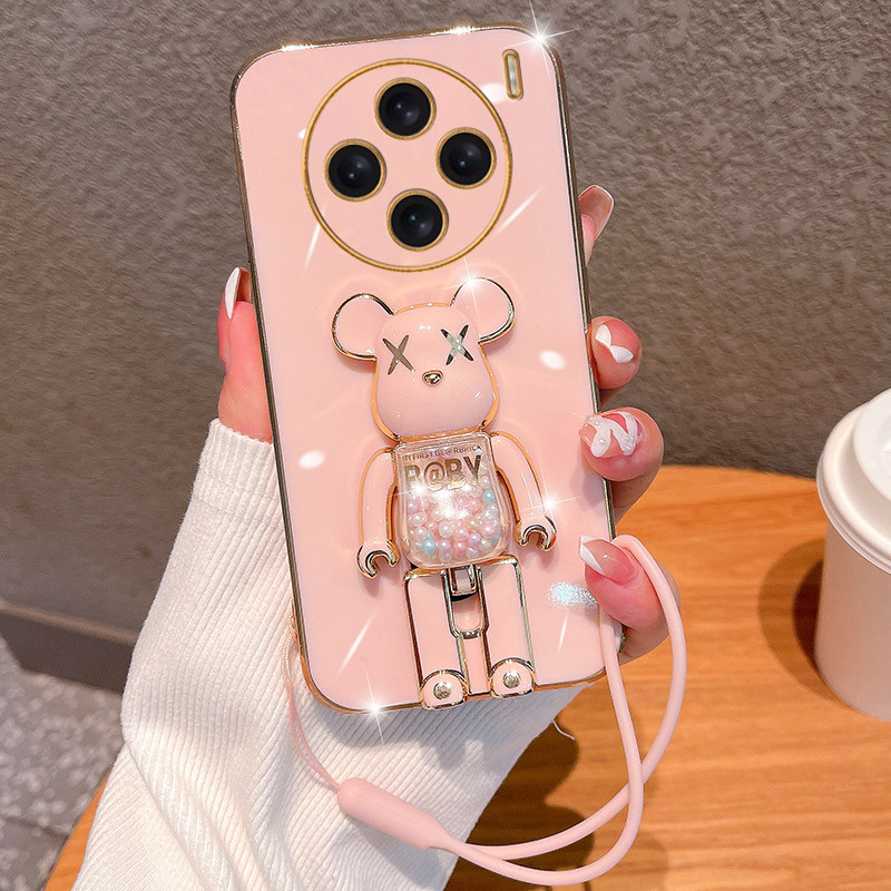 ชุบสําหรับ Vivo Iqoo 13 Candy สีหมีผู้ถือซิลิโคนนุ่ม TPU สําหรับ Vivo X200 Pro Mini X200Pro X100 Ultra X100S X90 X80 Pro สายคล้องกรณี