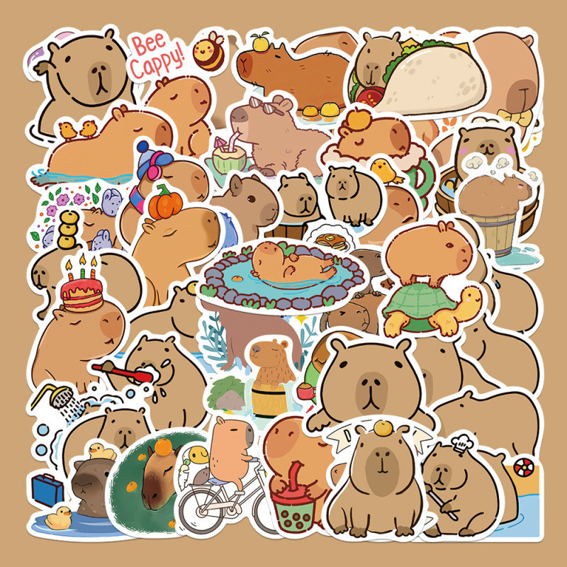 คาปิบาระ สติกเกอร์สําหรับของขวัญเด็ก,50ชิ้นกันน้ําน่ารักการ์ตูนปักเป้าสติกเกอร์สําหรับโทรศัพท์แก้วน้ํา