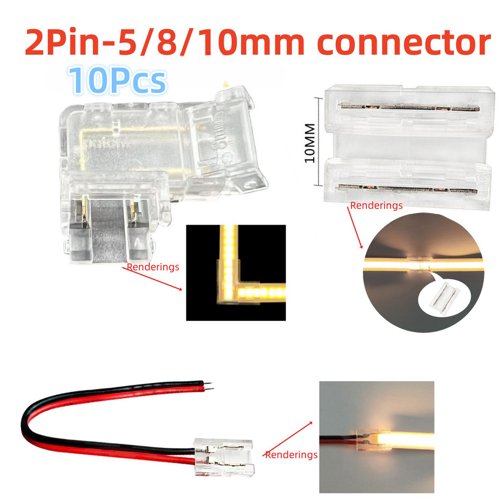 10 ชิ้น 2Pin 5 มิลลิเมตร/8 มิลลิเมตร/10 มิลลิเมตร SMD COB L-Shape Connectors Led Strip Solderless มุมเชื่อมต่อง่าย SMD COB Universal Connectors