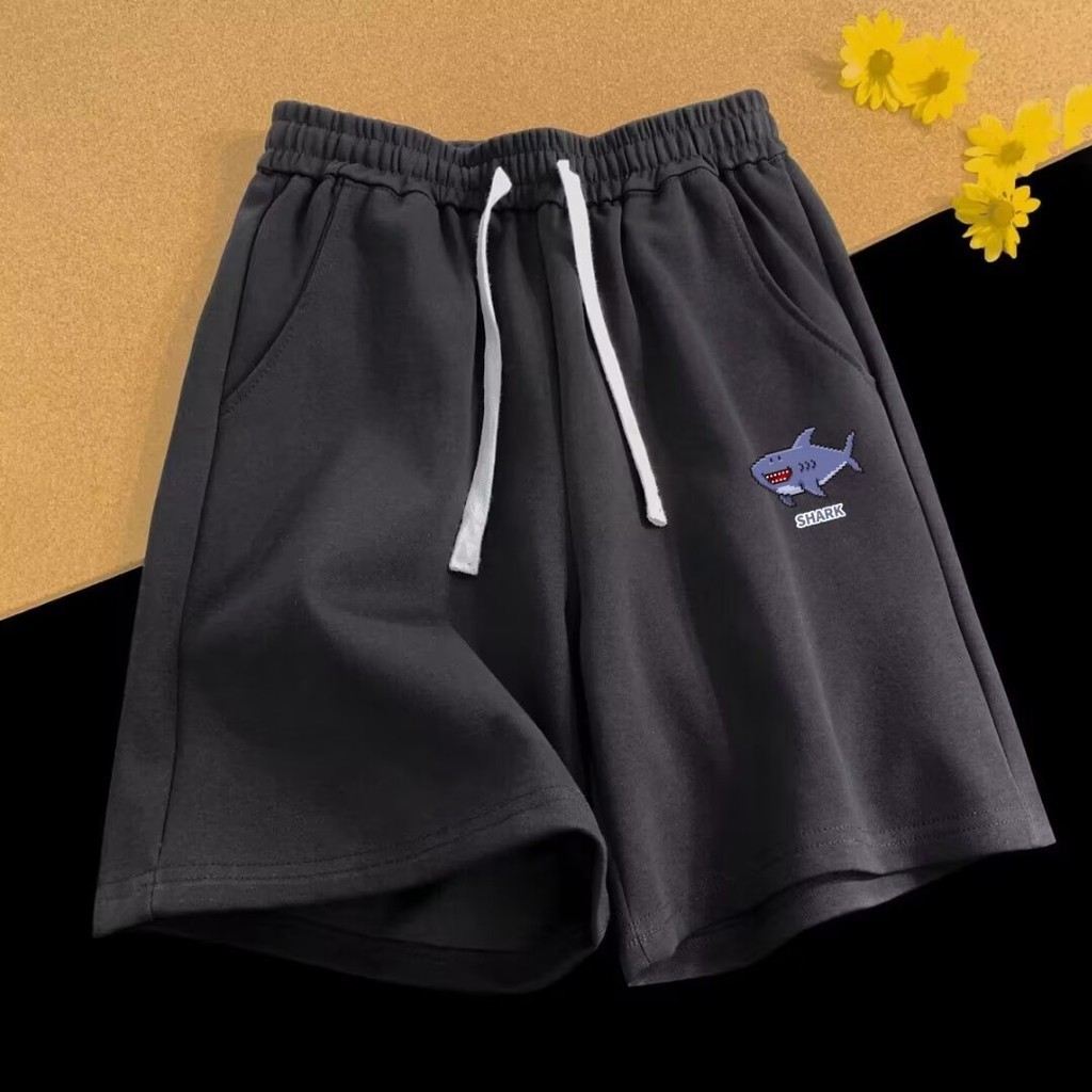 M-5xl Summer Slim and Minimalist Shark Print Shorts for Men Loose Casual Straight Oversize Sports Sh