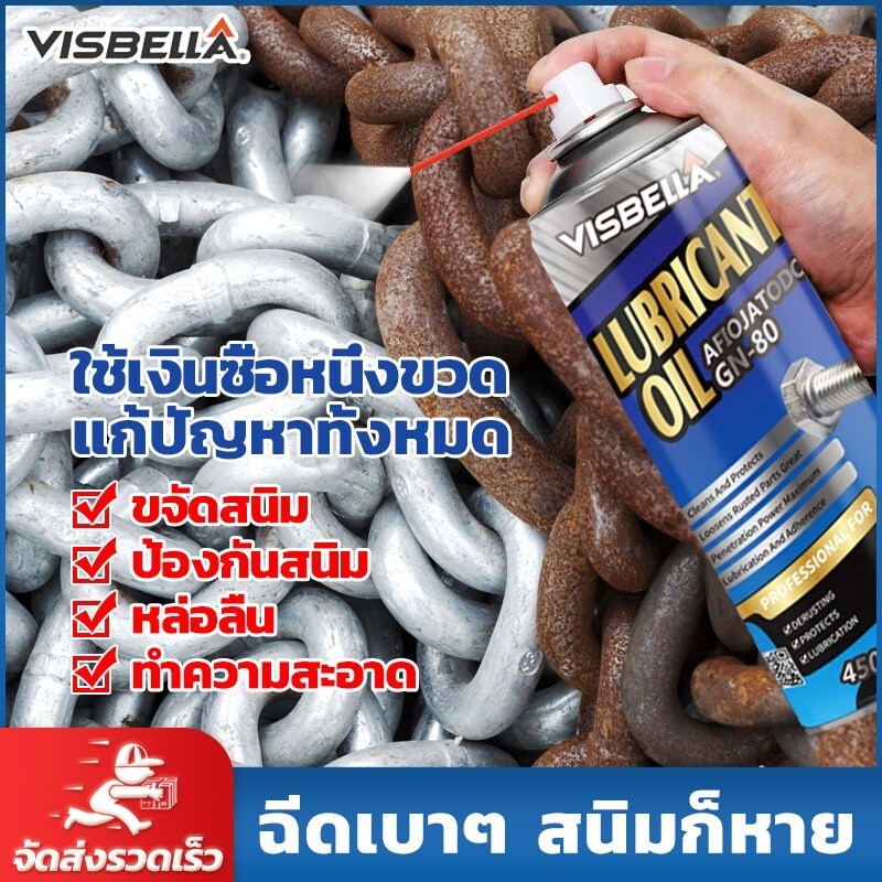VISBELLA น้ำยาล้างสนิม น้ำยากัดสนิม น้ำยาขัดสนิม หล่อลื่นผิวโลหะ สูตรใหม่ประสิทธิ์ภาพสูงขึ้น 450ml