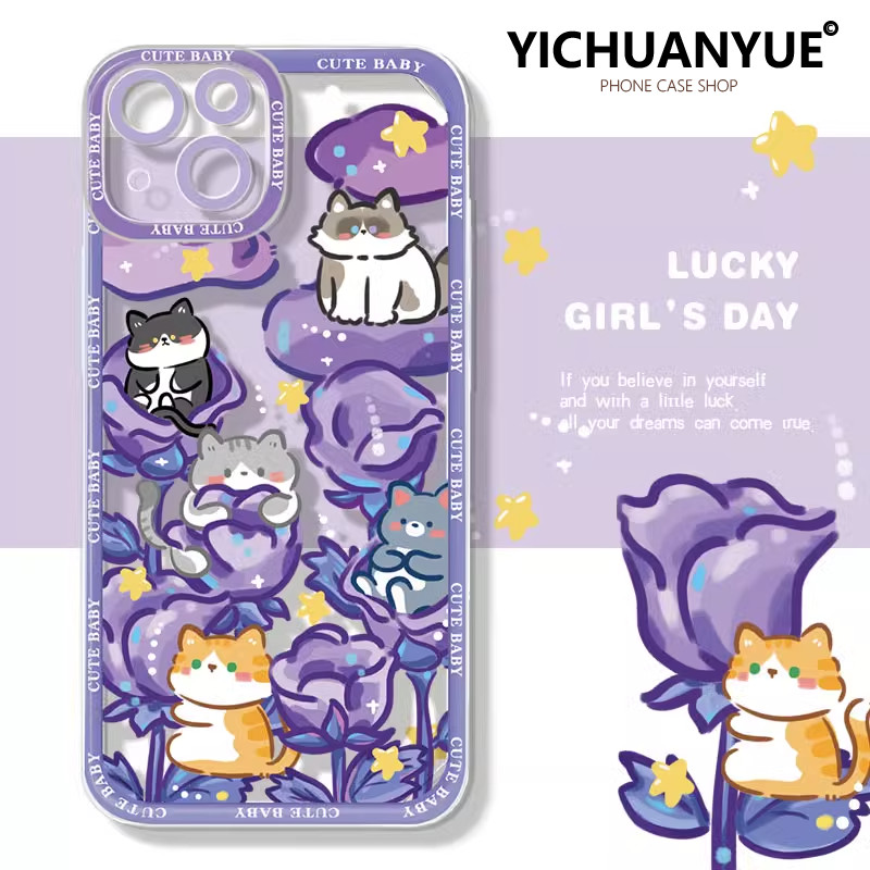 For โทรศัพท์ oppo a15s oppo a53 a54 oppo a16 a1k a3S a12e a5 a9 a11 a7 a15 a16s a31 a8 แมว เคสสีม่วง เคสนิ่ม เคสซิลิโคน