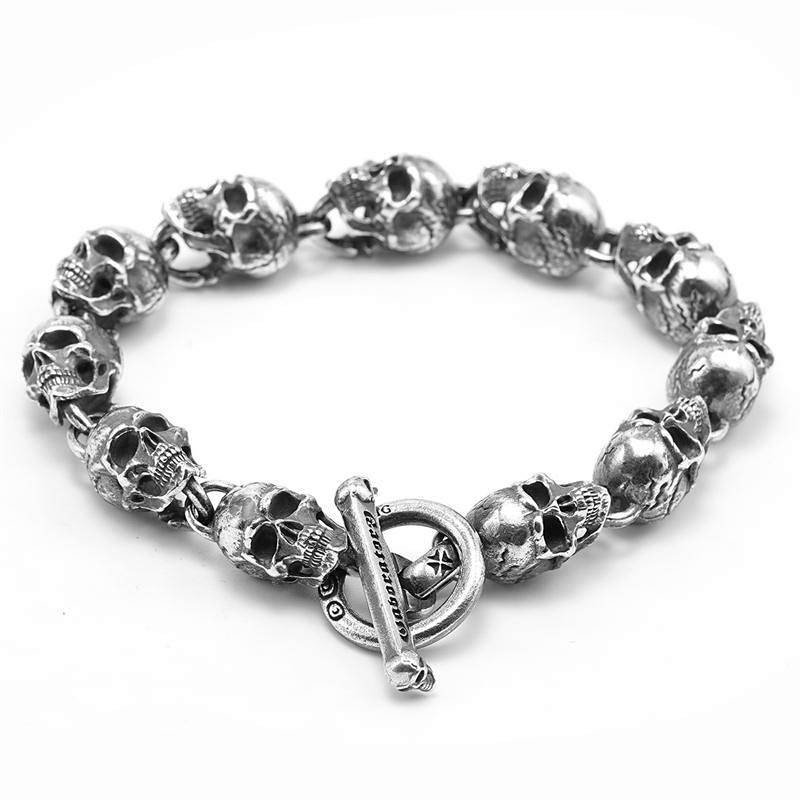 American New Skull Bracelet Men's Retro Retro Style Personality Ruffle Handsome High-Grade Domineering Trendy Men's Bracelet w18k