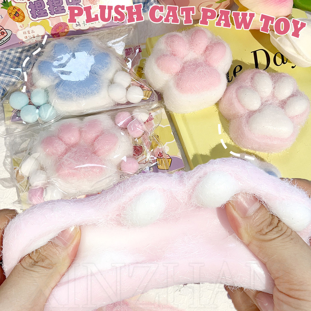 ช้า Rebound Decompression ของเล่น - สําหรับเด็กและผู้ใหญ่ - ความเครียดบรรเทา Pinch Squeeze ของเล่น - การ์ตูน Plush Cat Paw Squishy Mochi ของเล่น - Fuzzy Soft TPR ซิลิโคน