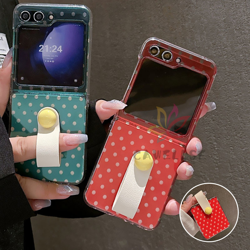 Slim แฟชั่น Wave Point Hard PC กรณีหนัง PU แหวนปลอก Samsung Galaxy Z Flip 6 Z Flip 5 Z Flip 4 Z Flip 3 5G กันกระแทกล้างปกหลัง Flip6 Flip5